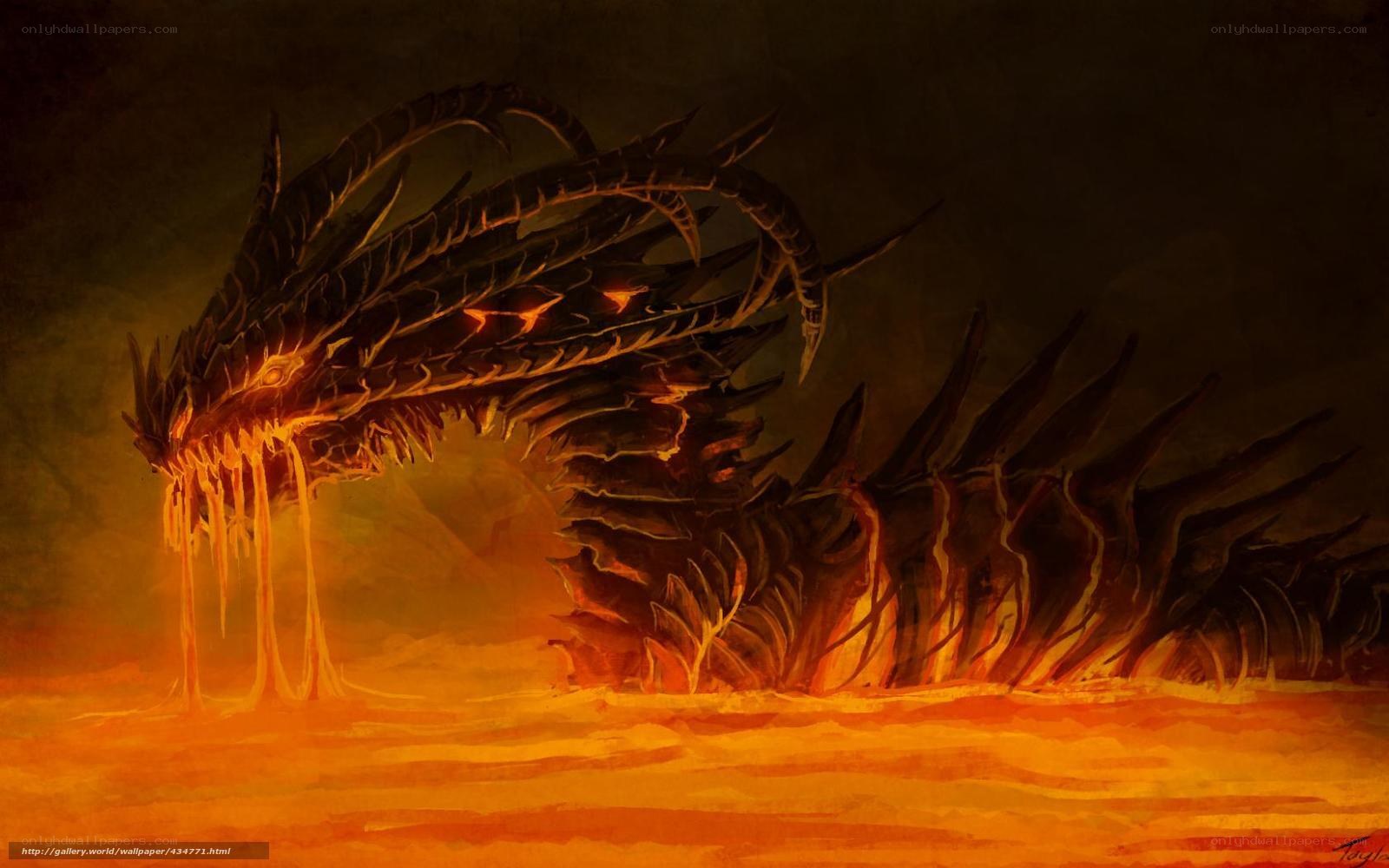 fiery dragon in molten landscape