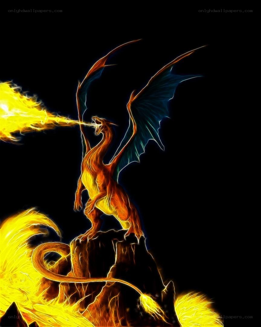 Fiery dragon on a rocky peak
