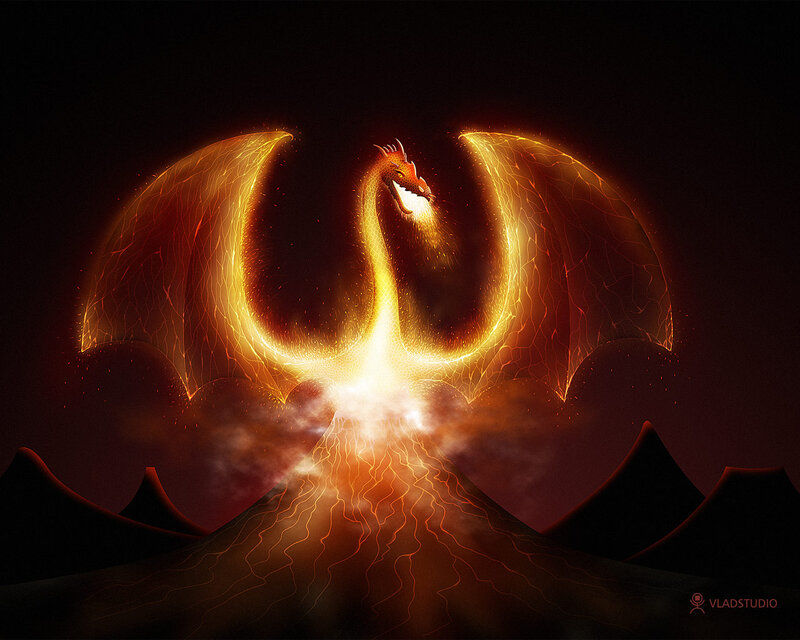 Fiery Dragon on Volcano