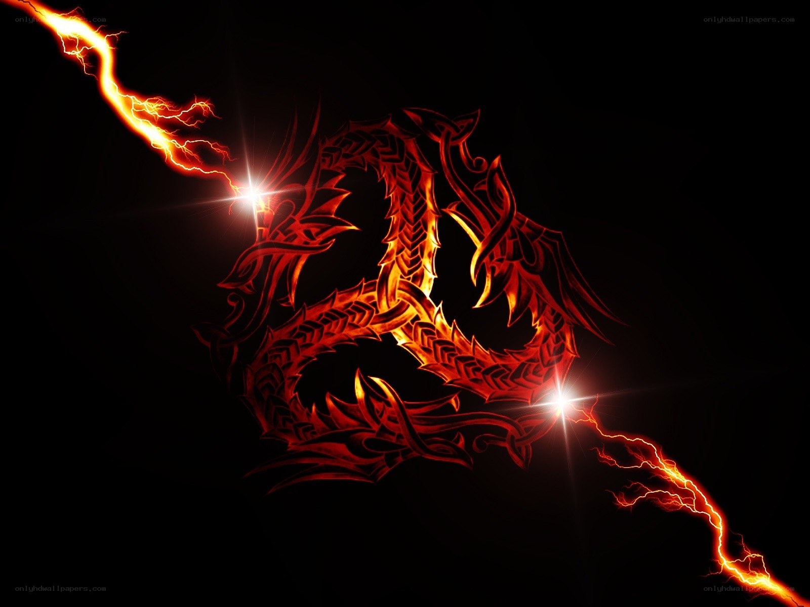 fiery dragon with lightning