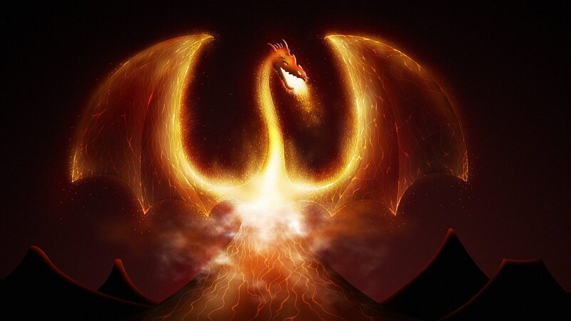 Fiery Dragon with Wings — Orange