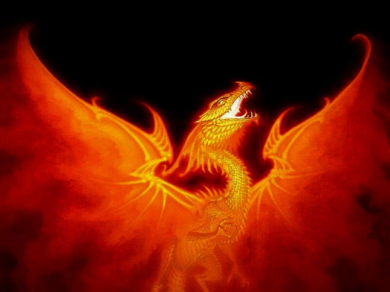 Fiery Dragon with Wings — Red