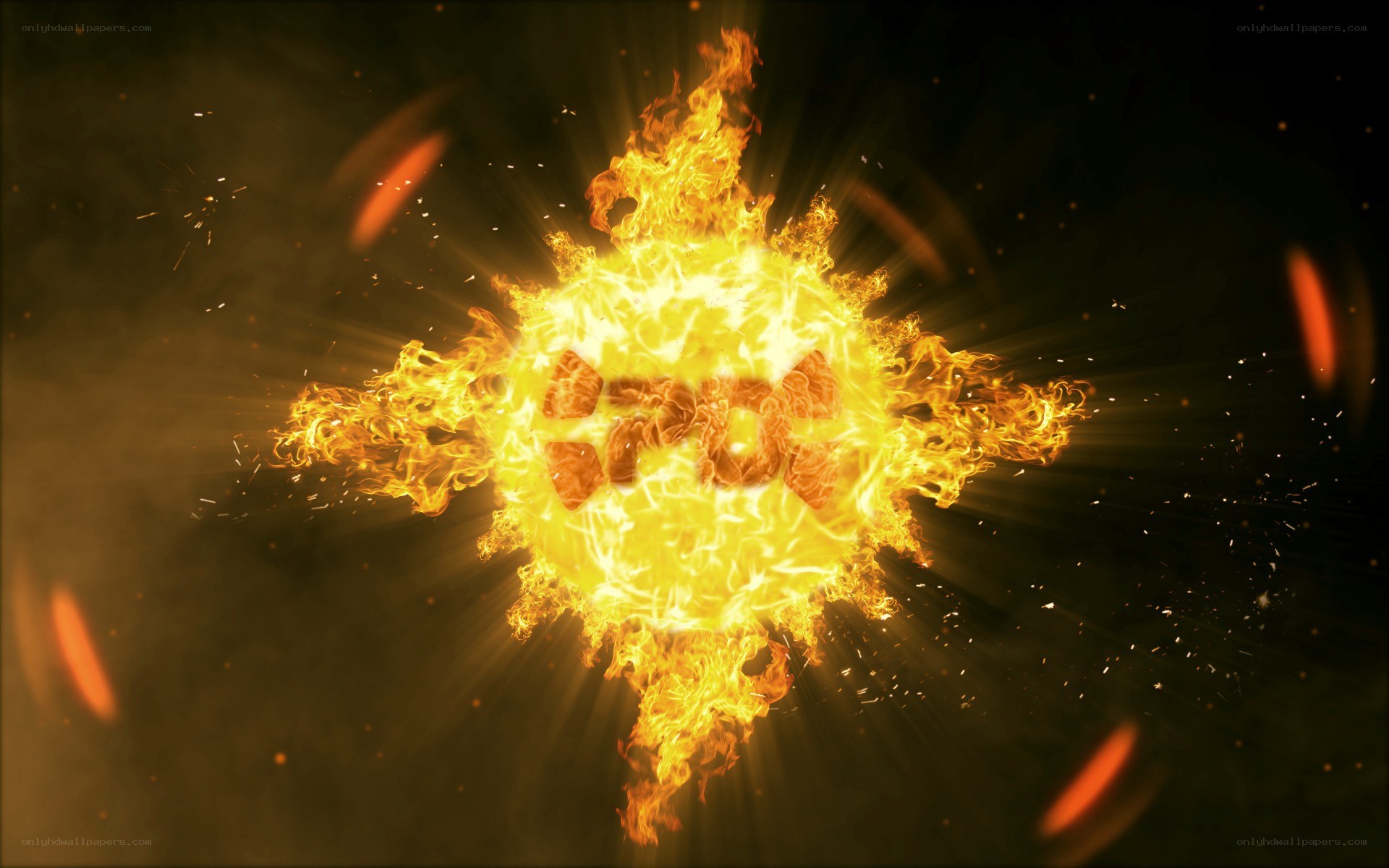 fiery explosion with logo