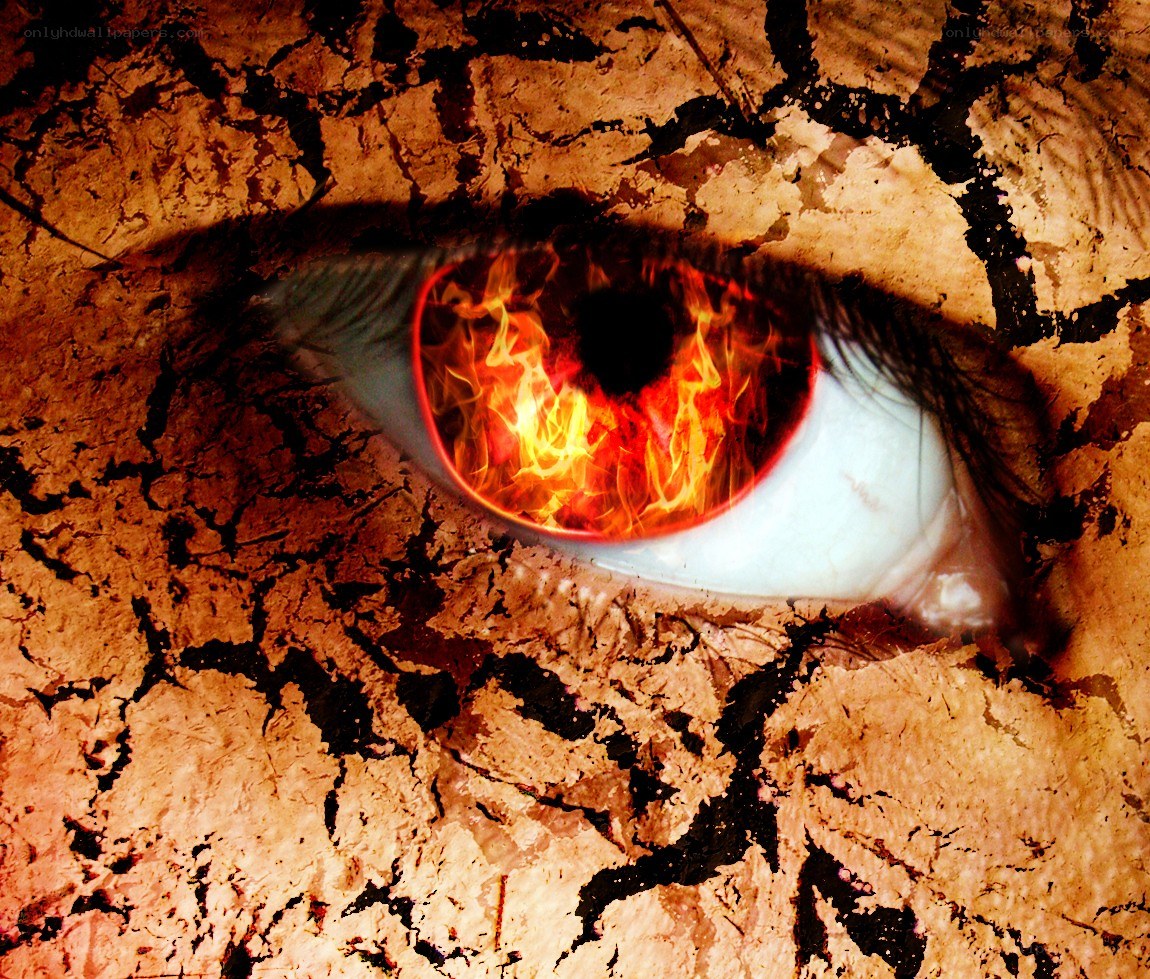 fiery eye in cracked earth