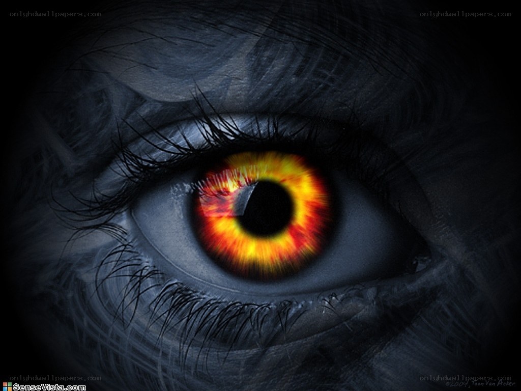Fiery eye in dark setting