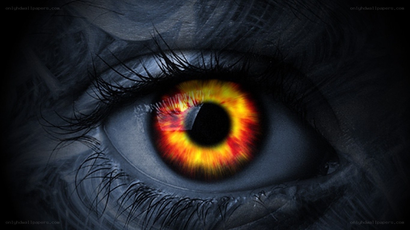 Fiery eye in dark setting