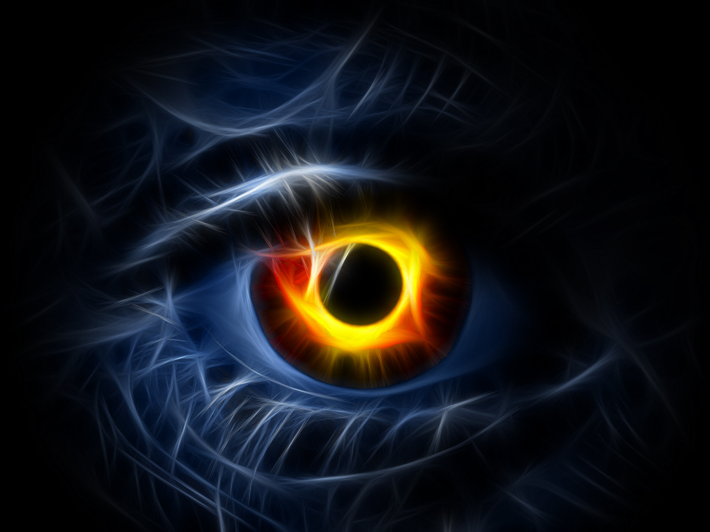 Fiery eye with blue energy