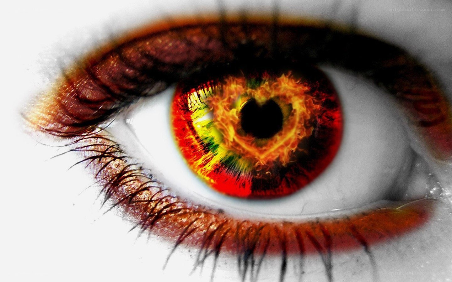 fiery eye with heart-shaped pupil