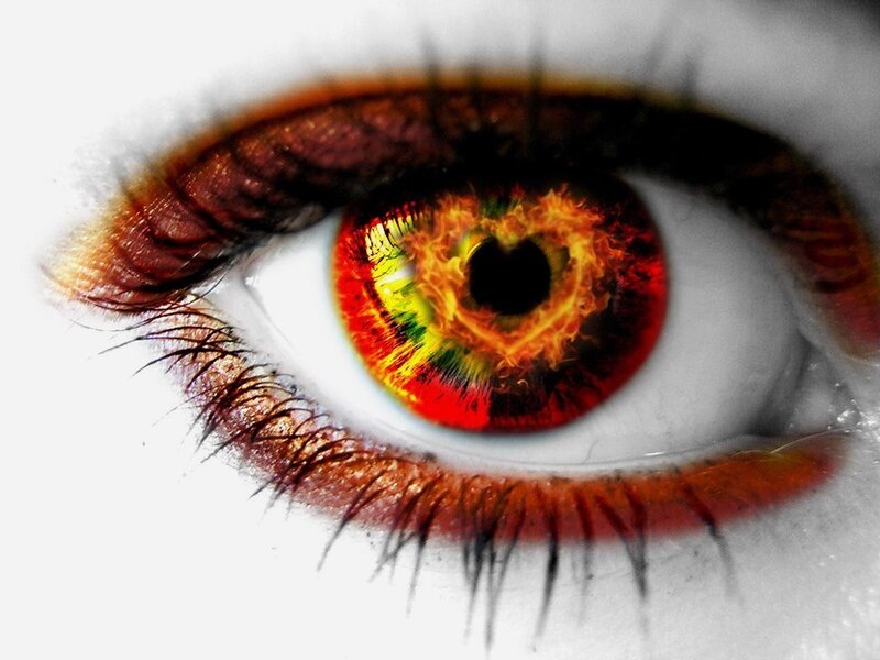 fiery eye with heart-shaped pupil