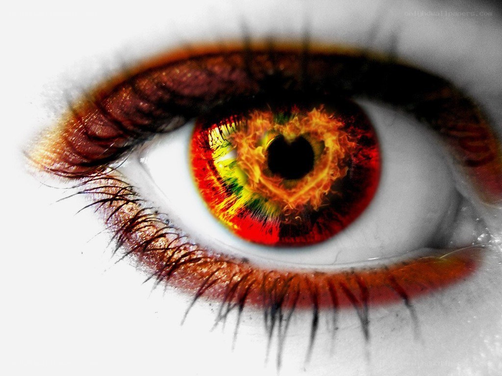 fiery eye with heart-shaped pupil