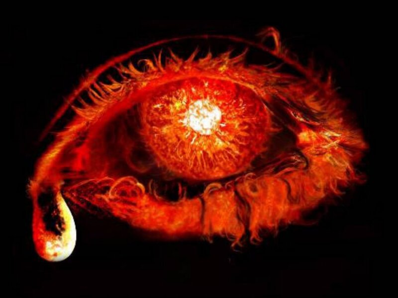 fiery eye with tear