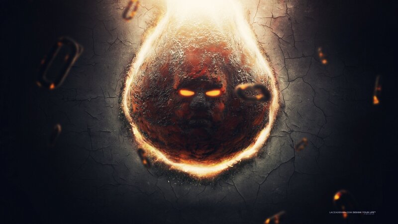 Fiery Face in Cracked Stone — Black, Dramatic