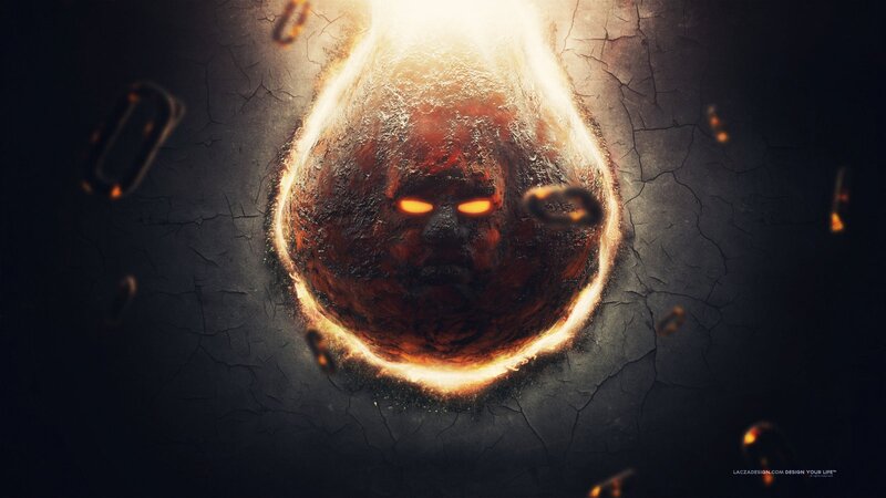 Fiery Face in Cracked Stone — Black