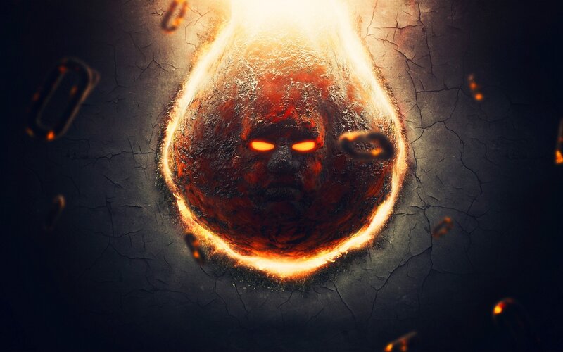 Fiery Face in Cracked Stone