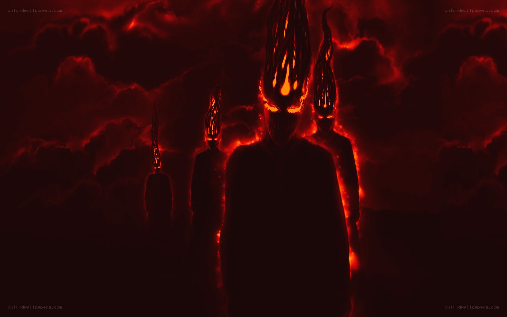 fiery figures in dark sky