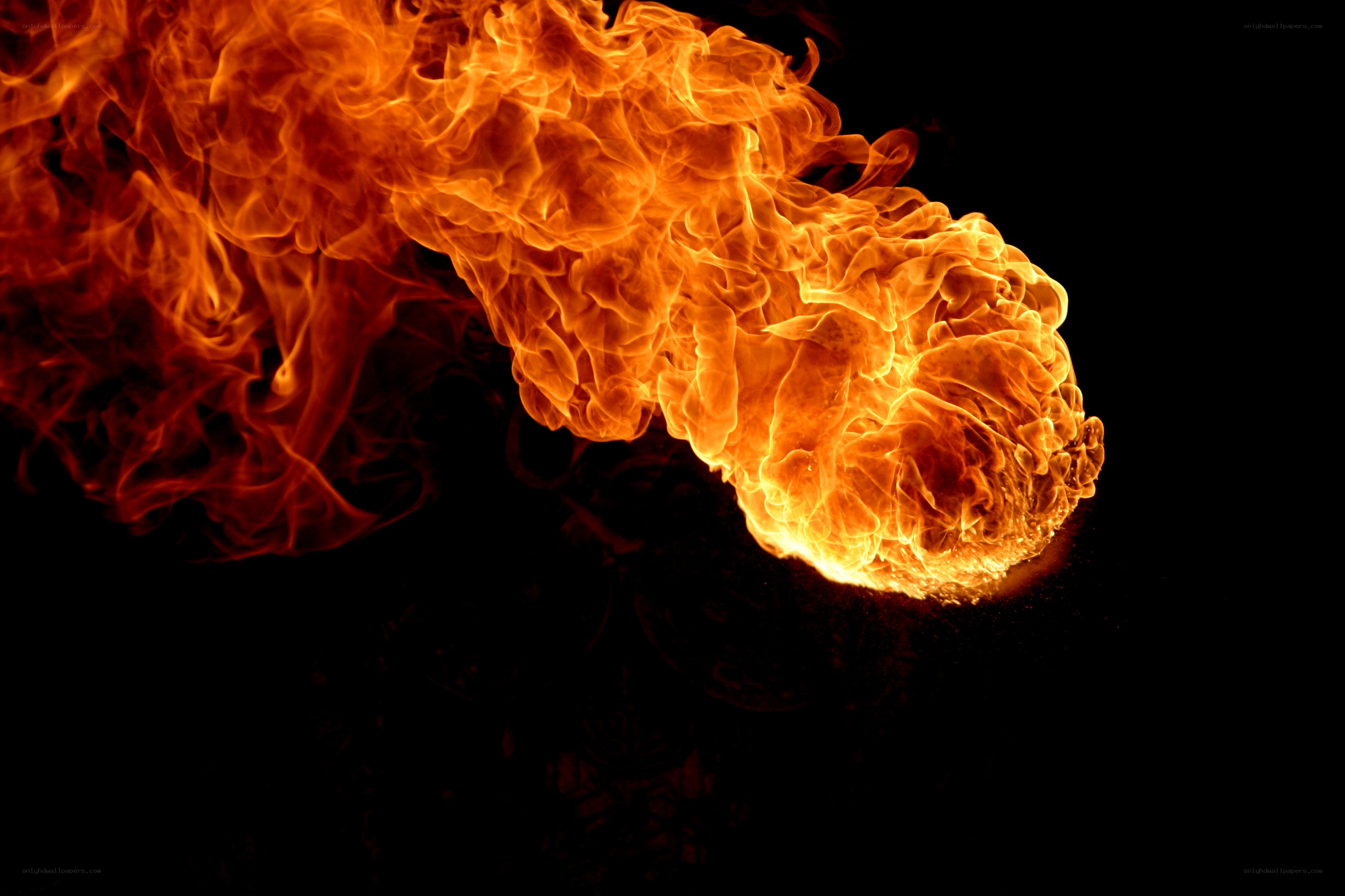 Fiery flame against black background