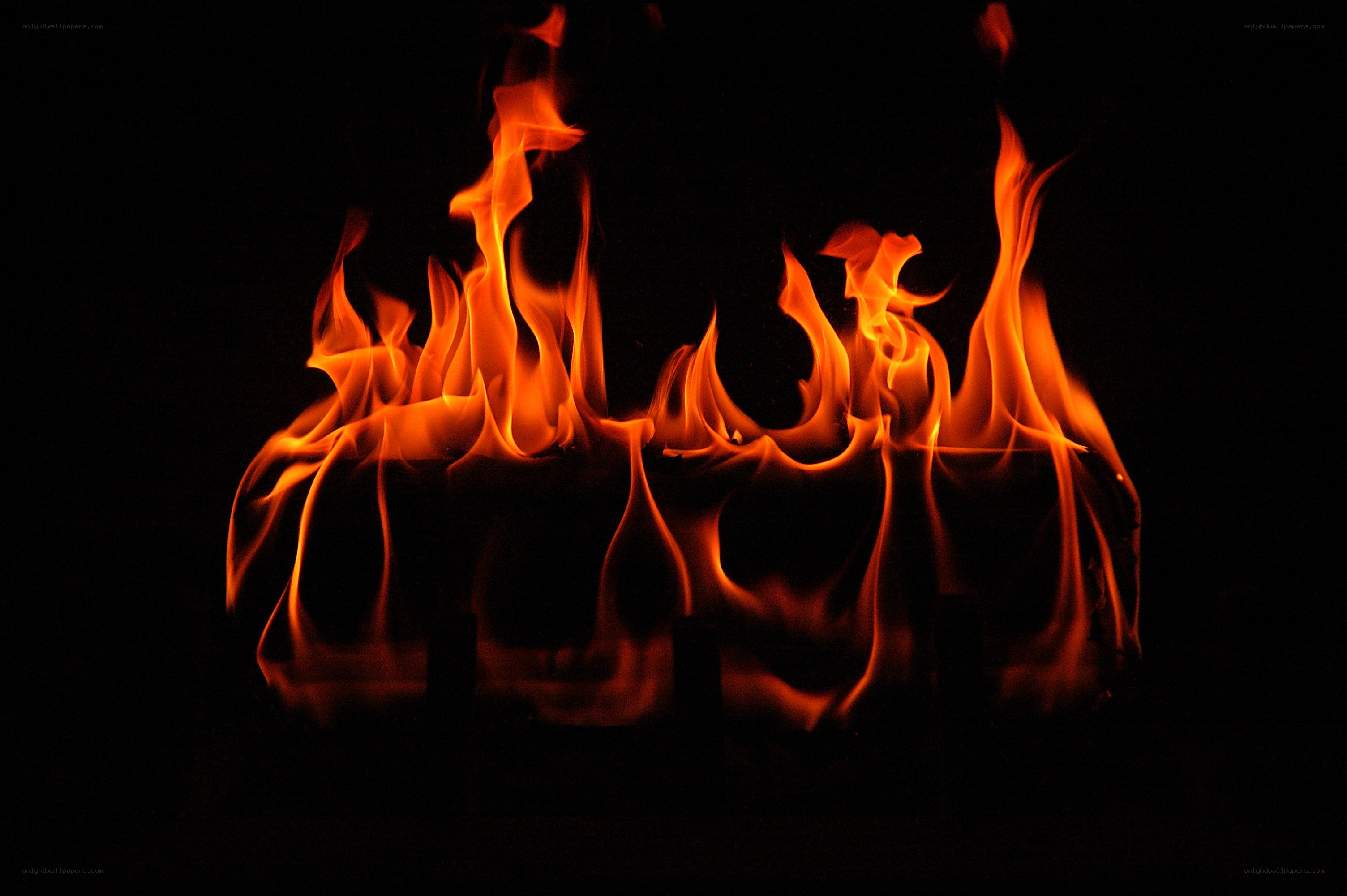 Fiery flames against black background