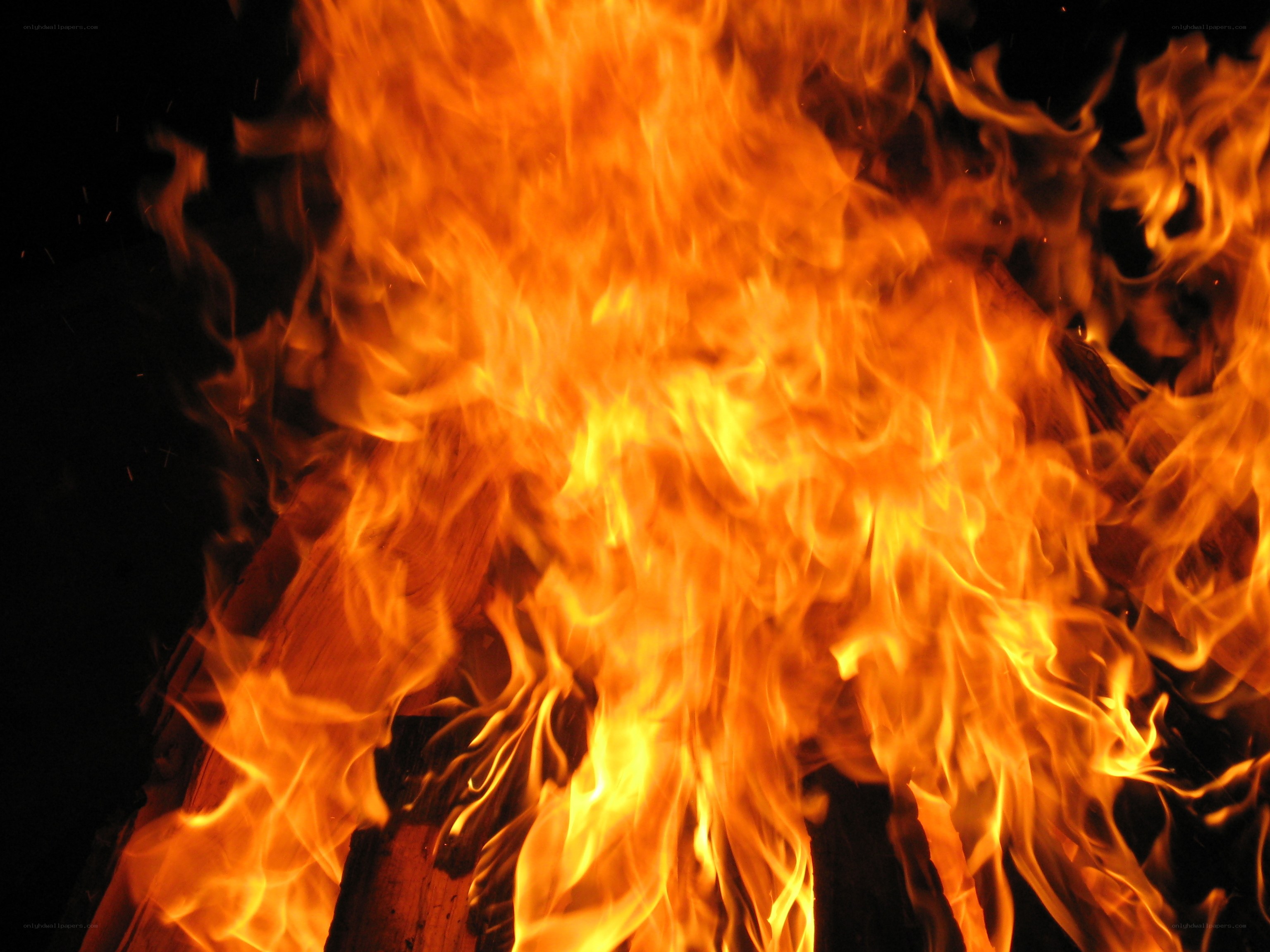 Fiery flames at night