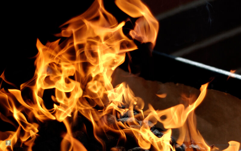 Fiery flames in a fire pit