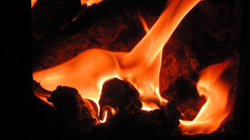 Fiery flames in a fireplace