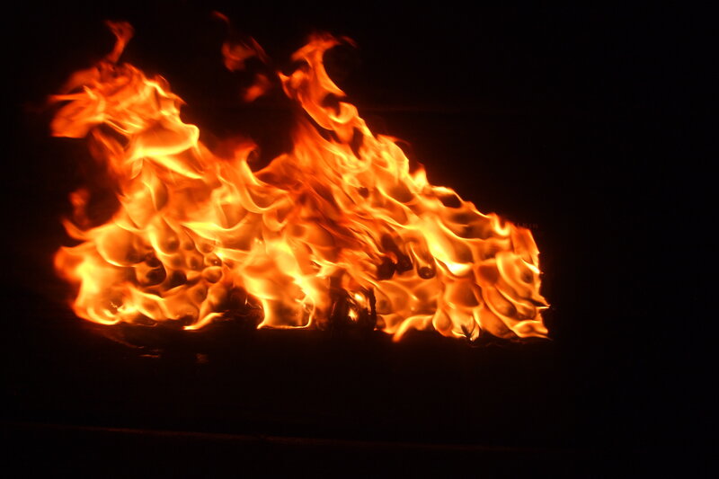 Fiery flames in the dark