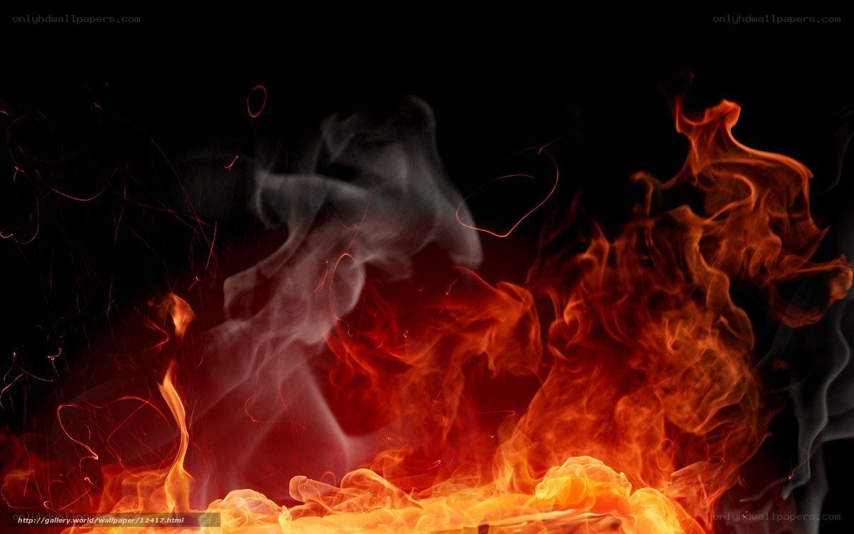 Fiery flames on black background