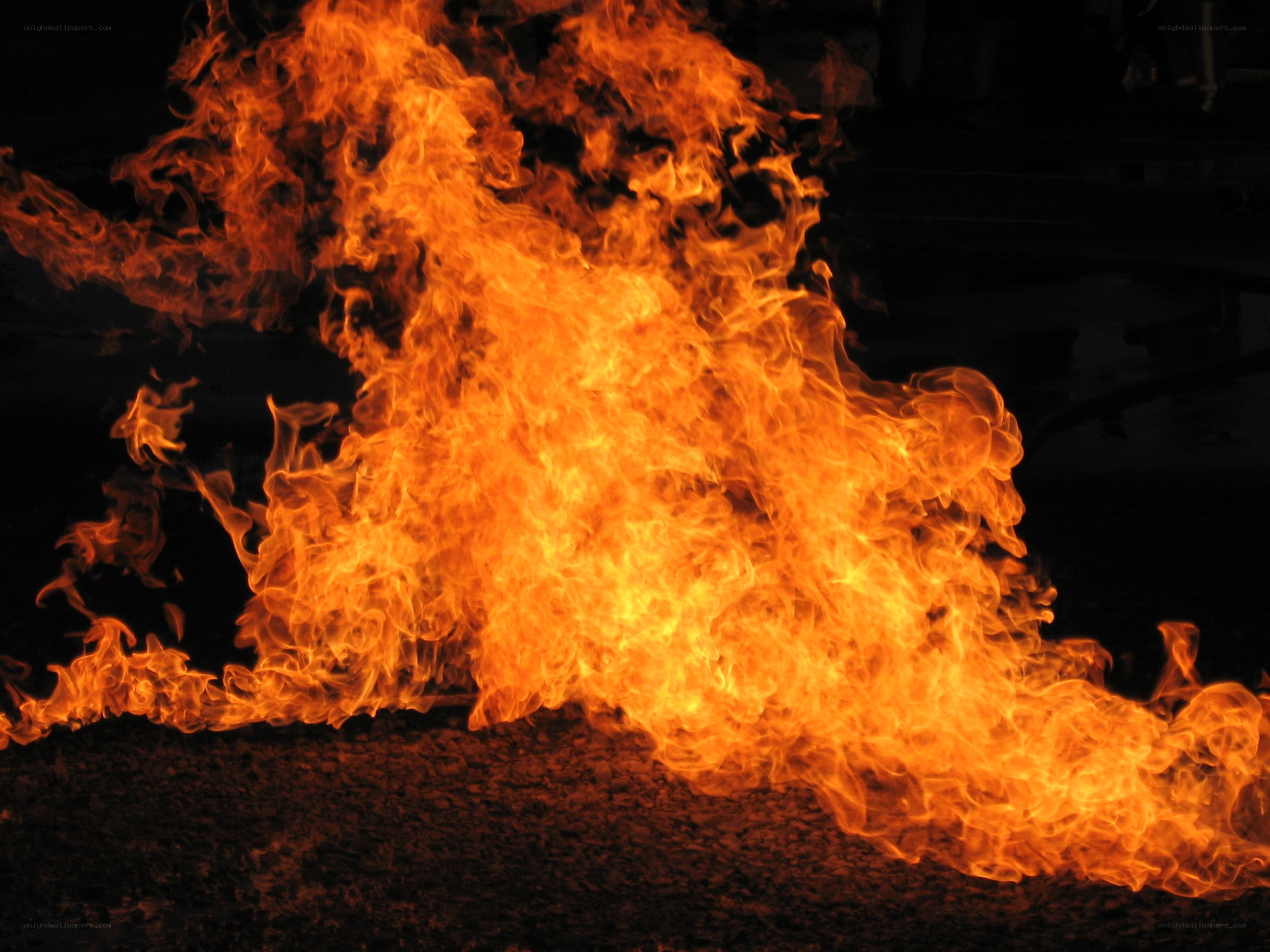 Fiery flames on dark ground