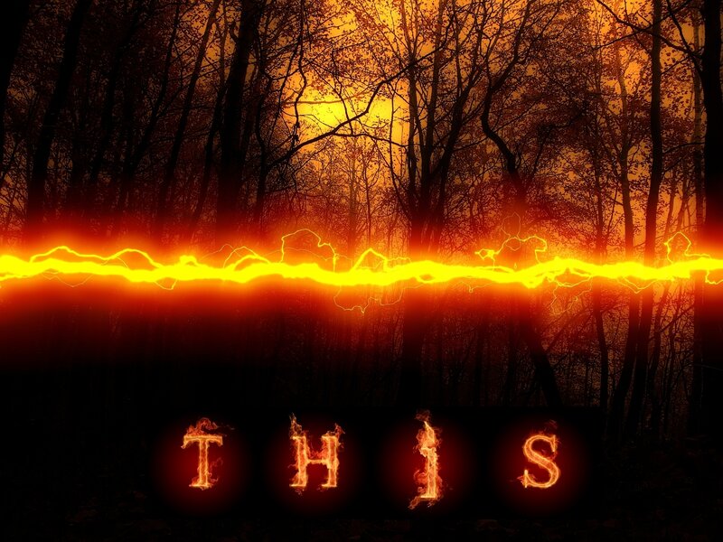 Fiery forest with lightning