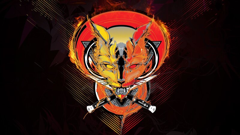 fiery fox emblem with knives