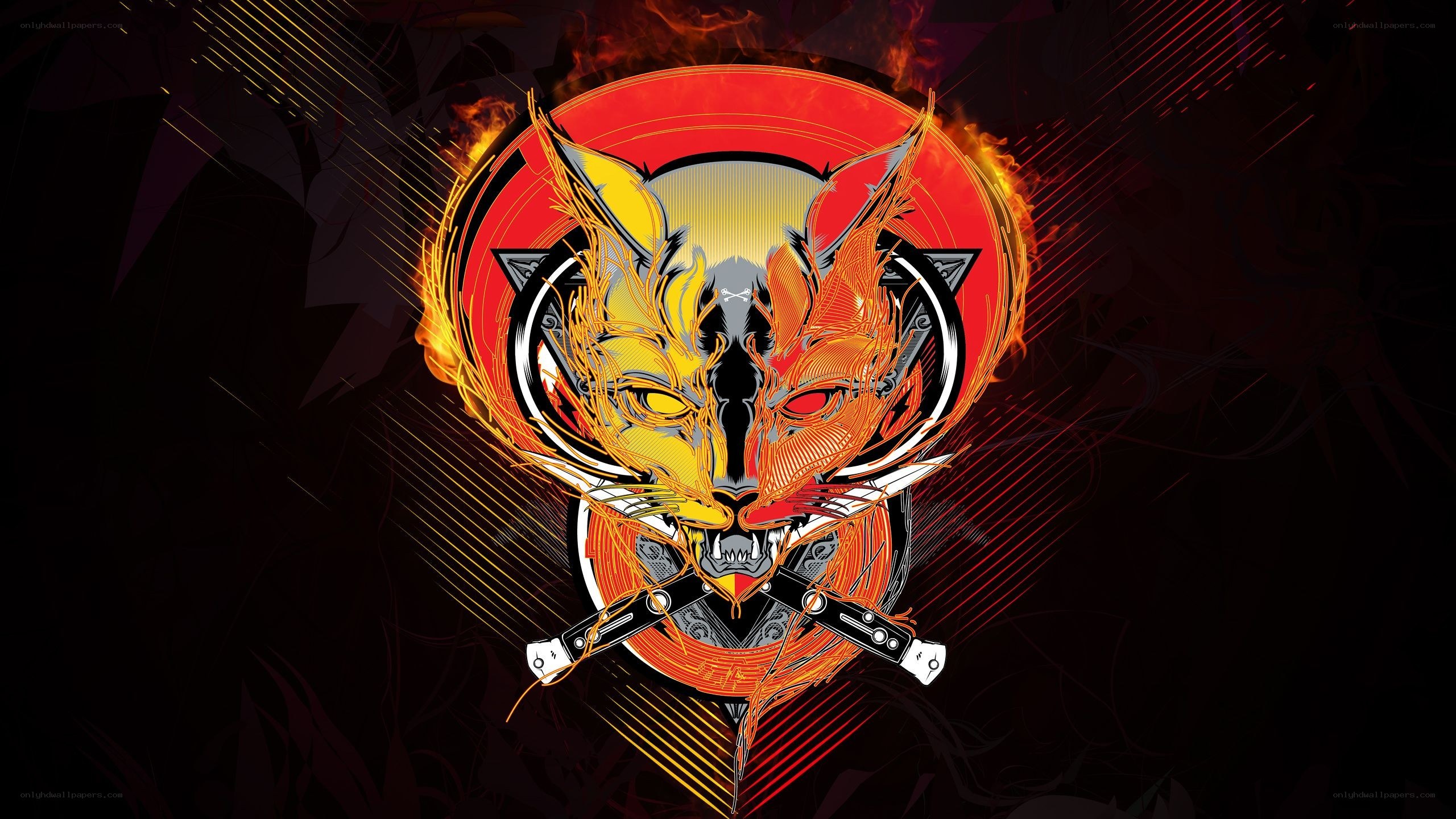fiery fox emblem with knives