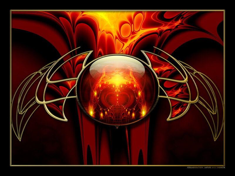 Fiery fractal with golden wings