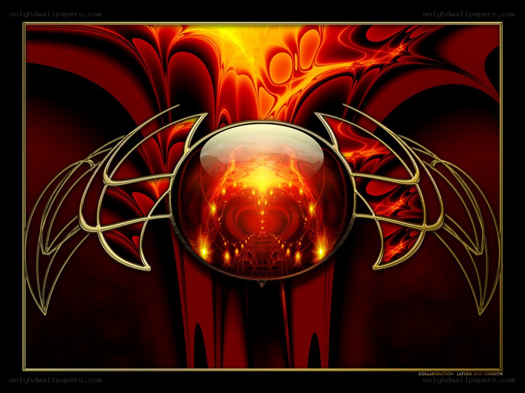 Fiery fractal with golden wings
