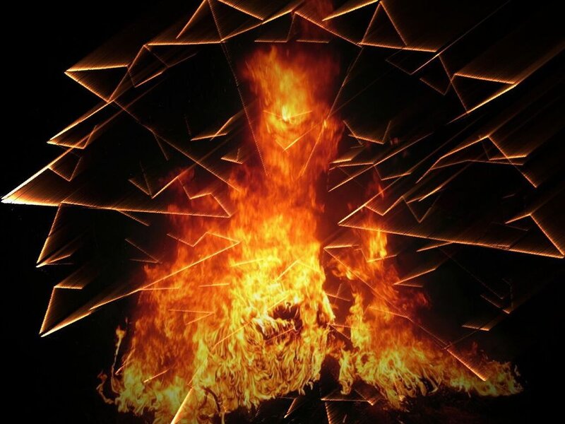 Fiery geometric art installation