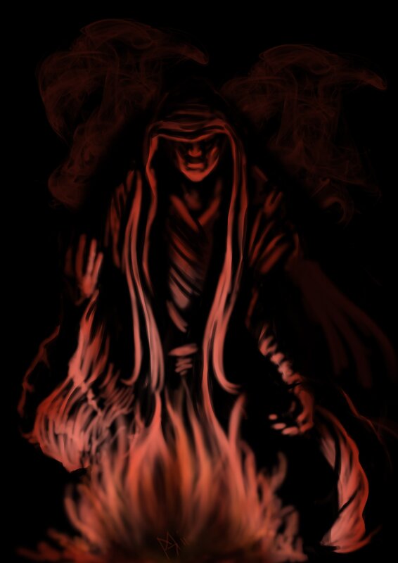 Fiery hooded figure