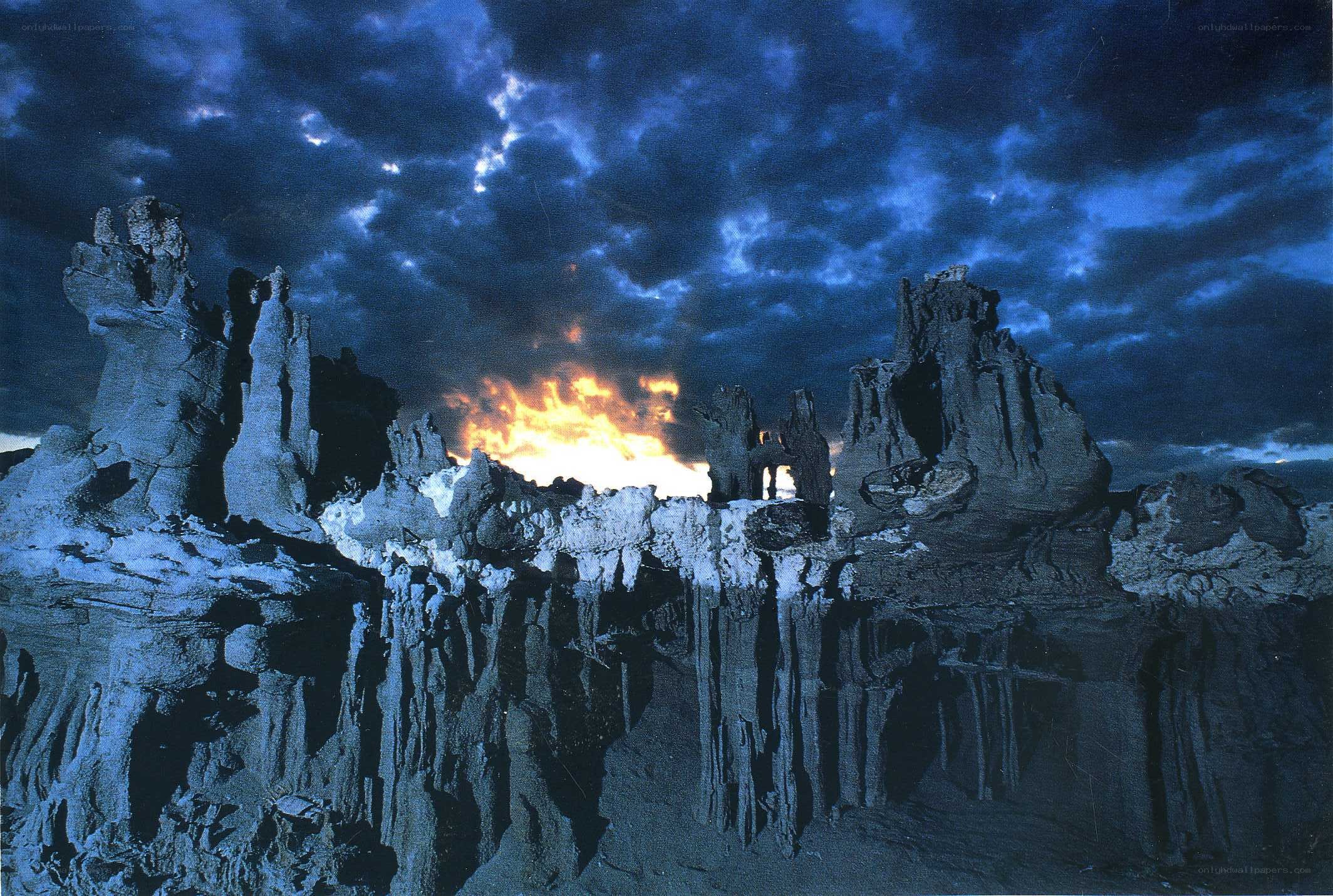 Fiery landscape at dusk