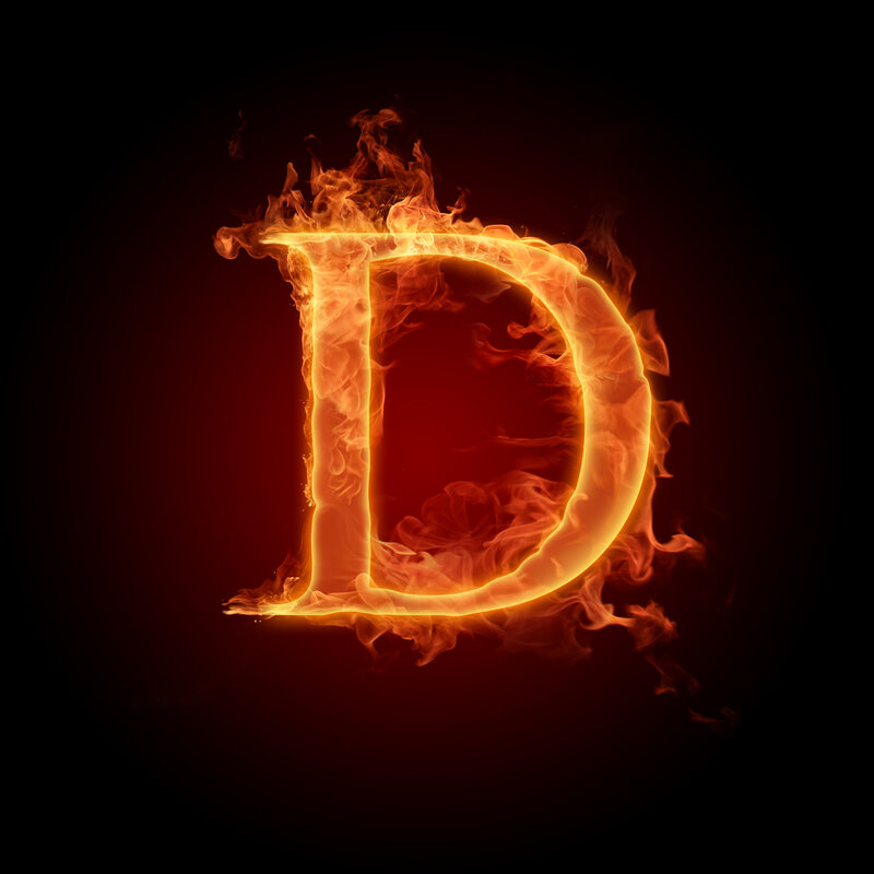 fiery letter D