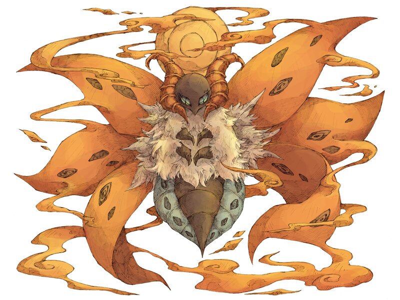 fiery moth-like creature