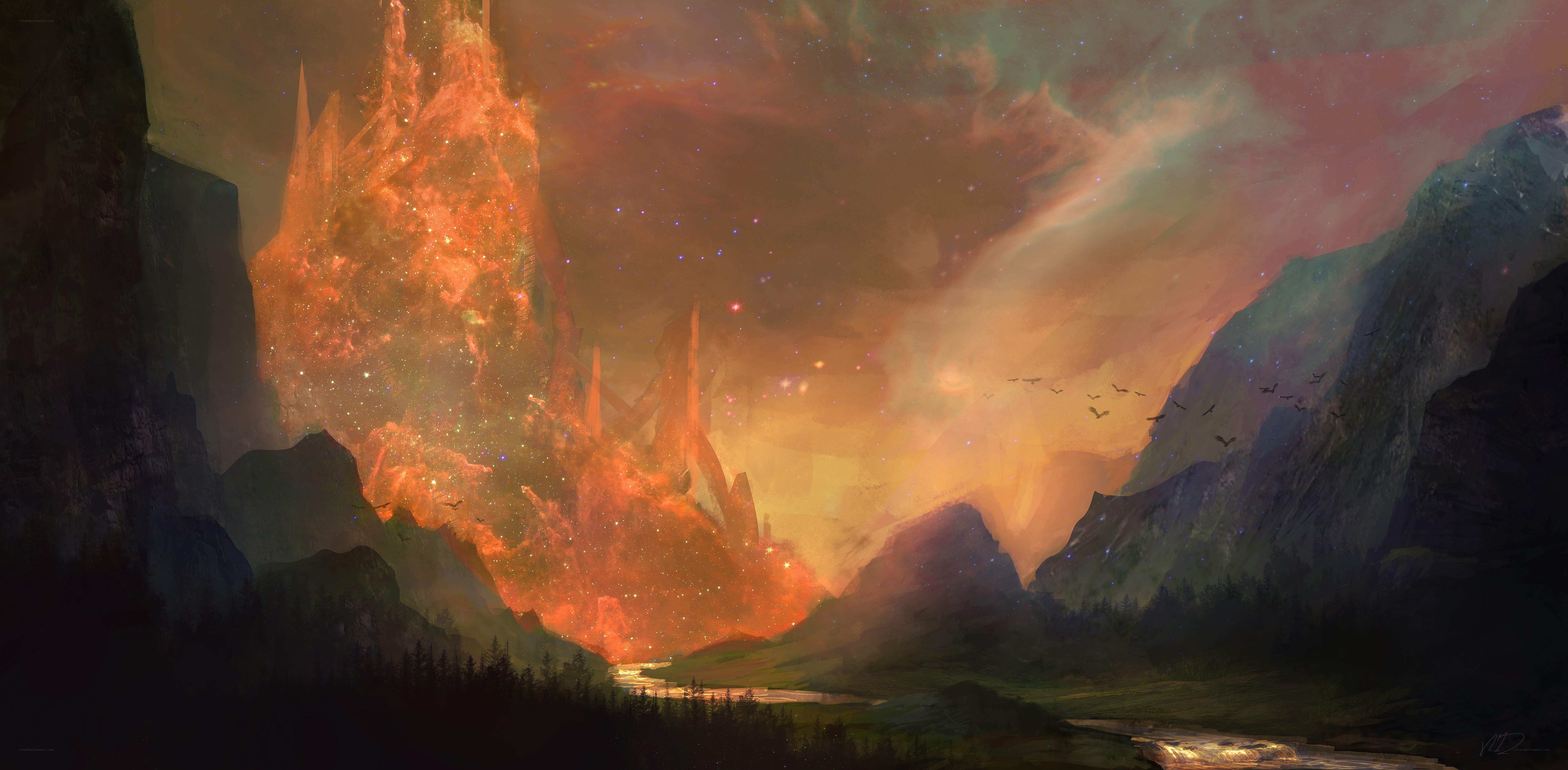 Fiery mountain landscape