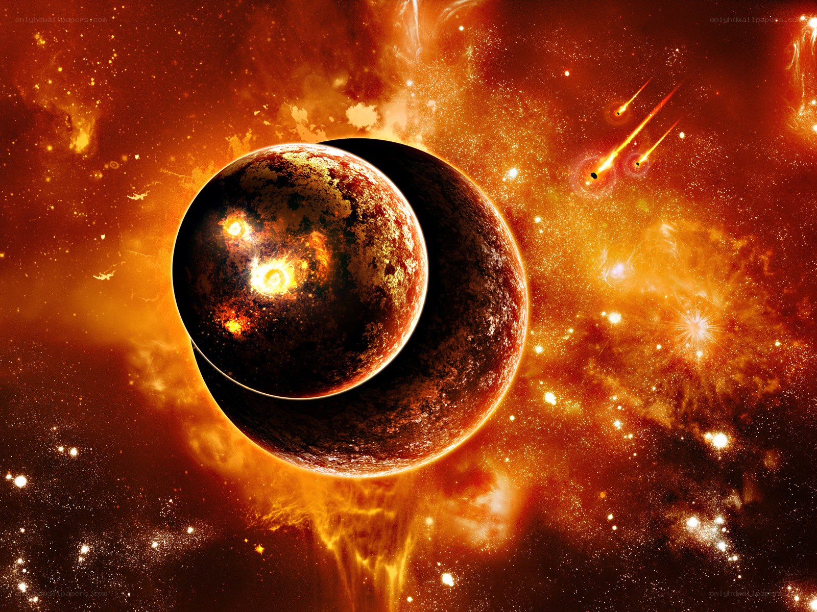 Fiery planet in cosmic chaos