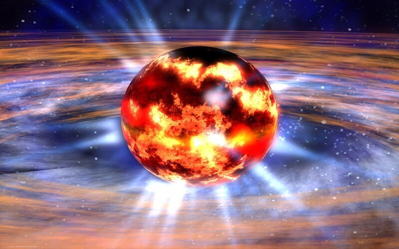 fiery planet in space