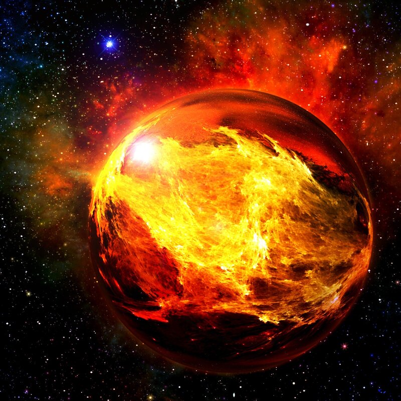 Fiery planet in space