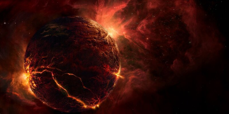 Fiery planet in space