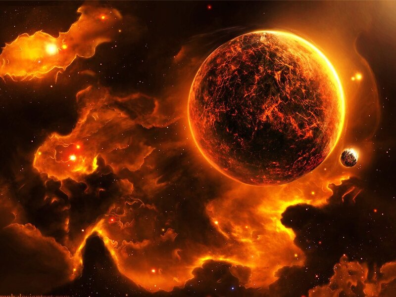Fiery planet in space