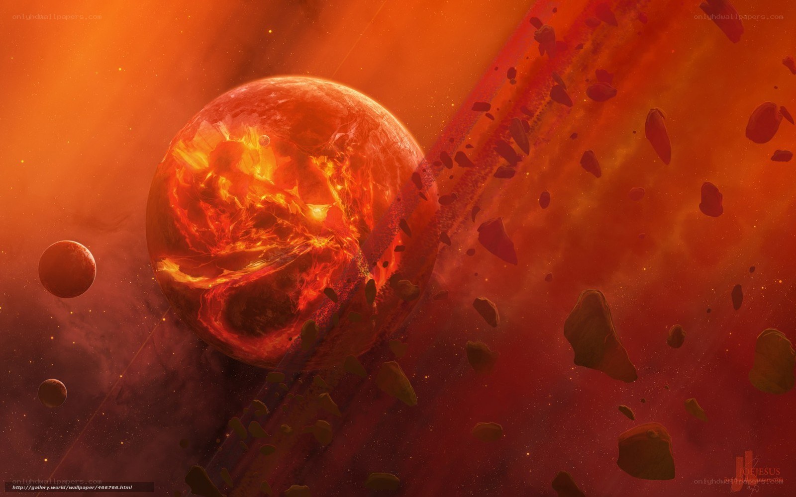 Fiery planet in space