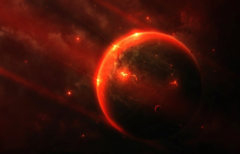 Fiery planet in space