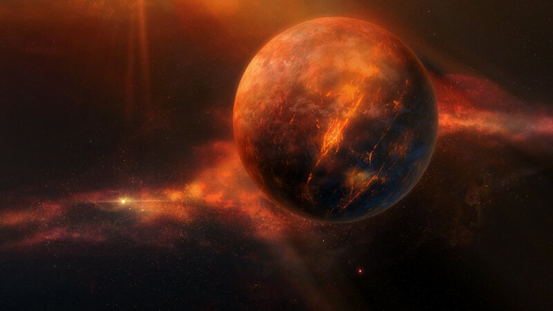 Fiery Planet in Space — Orange, Dramatic