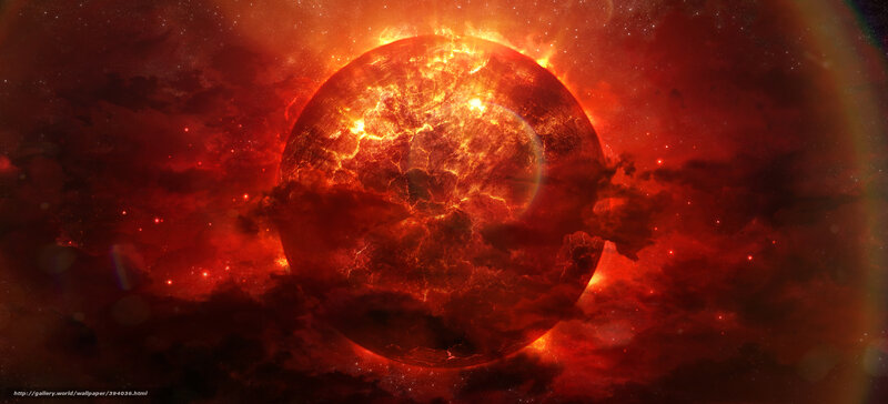 Fiery Planet in Space — Red, Dramatic, Digital Art, Stars, Nebula