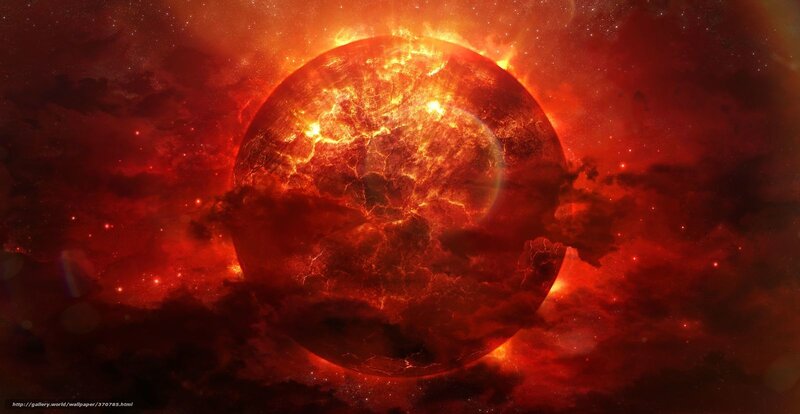 Fiery Planet in Space — Red, Dramatic, Digital Art, Stars