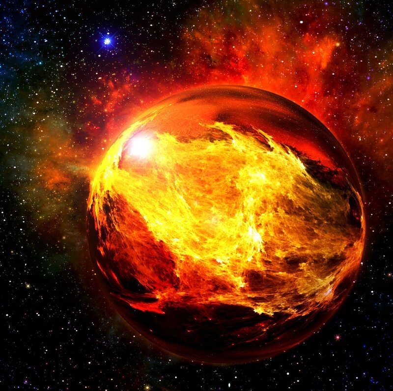 Fiery Planet in Space — Red