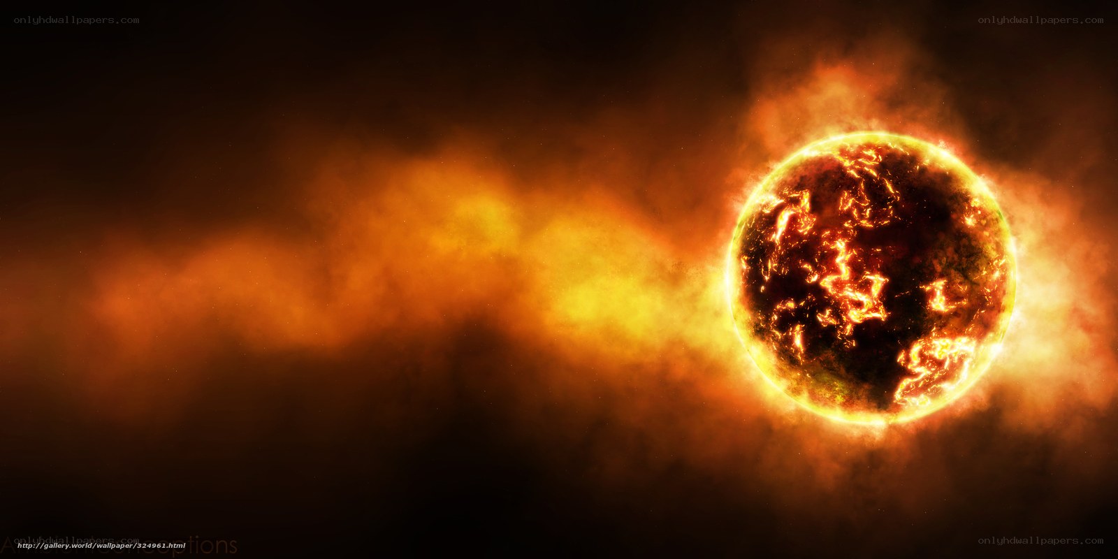 Fiery planet in space